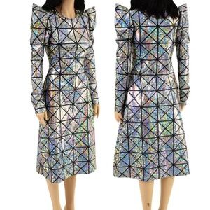 A Line Alien Handmade Dress in Silver on Black Cracked Tiles